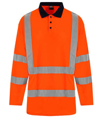 Pro RTX High Visibility Long Sleeve Polo Shirt | Orange/Navy - Eg Clothing UK