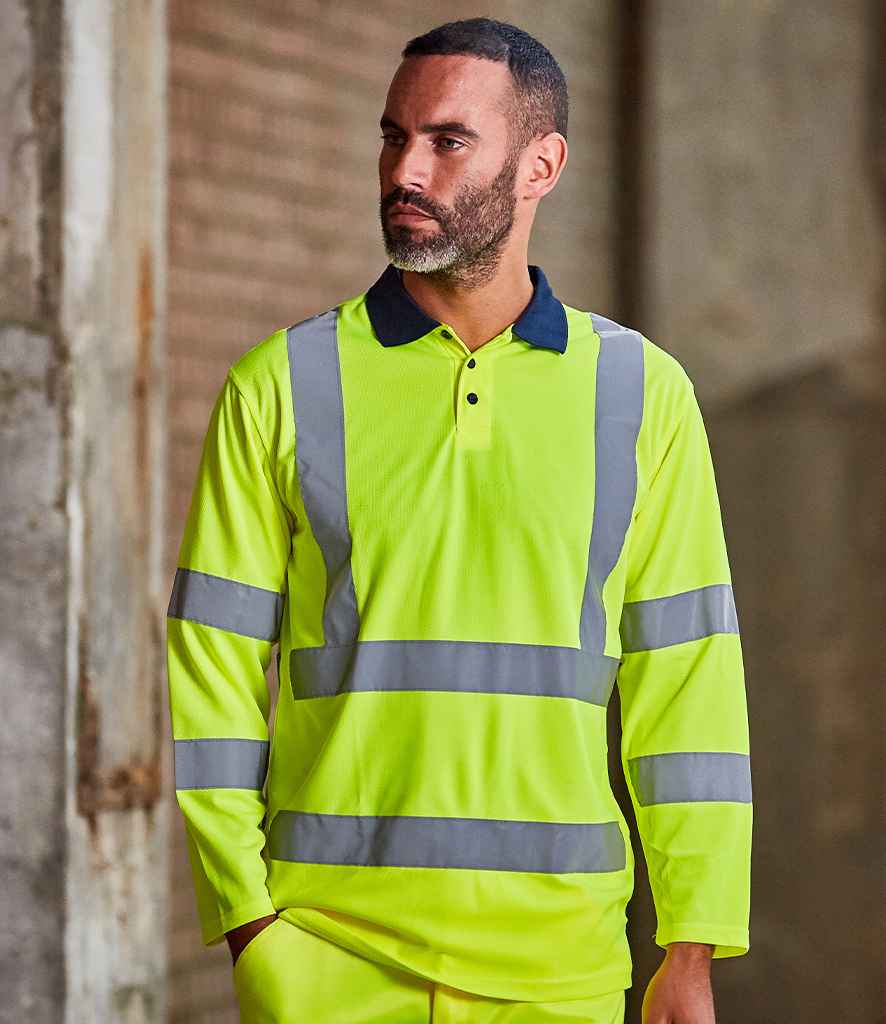 Pro RTX High Visibility Long Sleeve Polo Shirt | Yellow/Navy - Eg Clothing UK