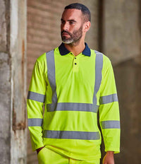 Pro RTX High Visibility Long Sleeve Polo Shirt | Yellow/Navy - Eg Clothing UK