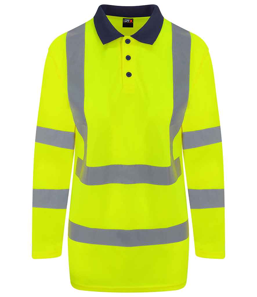 Pro RTX High Visibility Long Sleeve Polo Shirt | Yellow/Navy - Eg Clothing UK