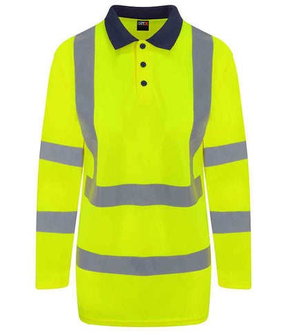 Pro RTX High Visibility Long Sleeve Polo Shirt | Yellow/Navy - Eg Clothing UK