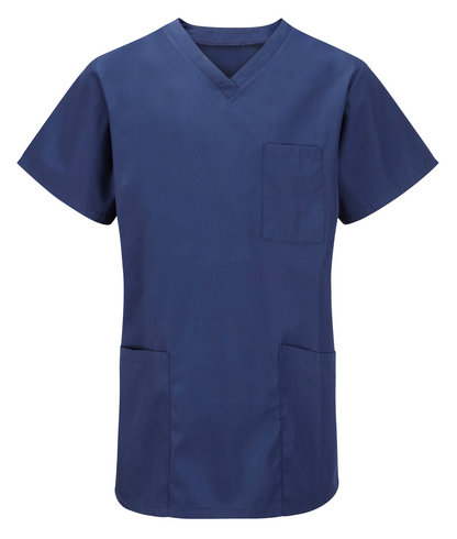 Unisex Scrub Top 65% polyester 35% cotton V-neck short sleeves 1 breast pocket 2 hip patch pockets