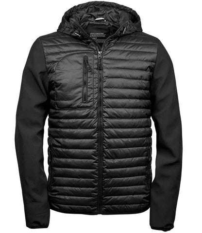 Tee Jays Crossover Hooded Jacket Black/Black with attached crossover hood showerproof breathable fabric black-on-black design