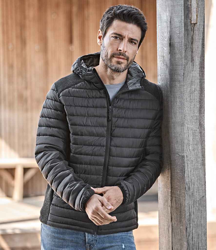 Tee Jays Crossover Hooded Padded Outdoor Jacket | Black/Black Melange - Eg Clothing UK