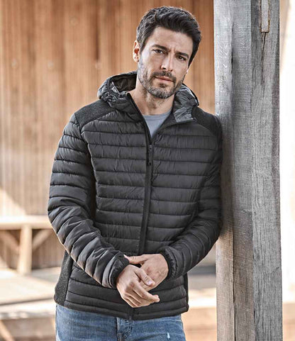 Tee Jays Crossover Hooded Padded Outdoor Jacket | Black/Black Melange - Eg Clothing UK