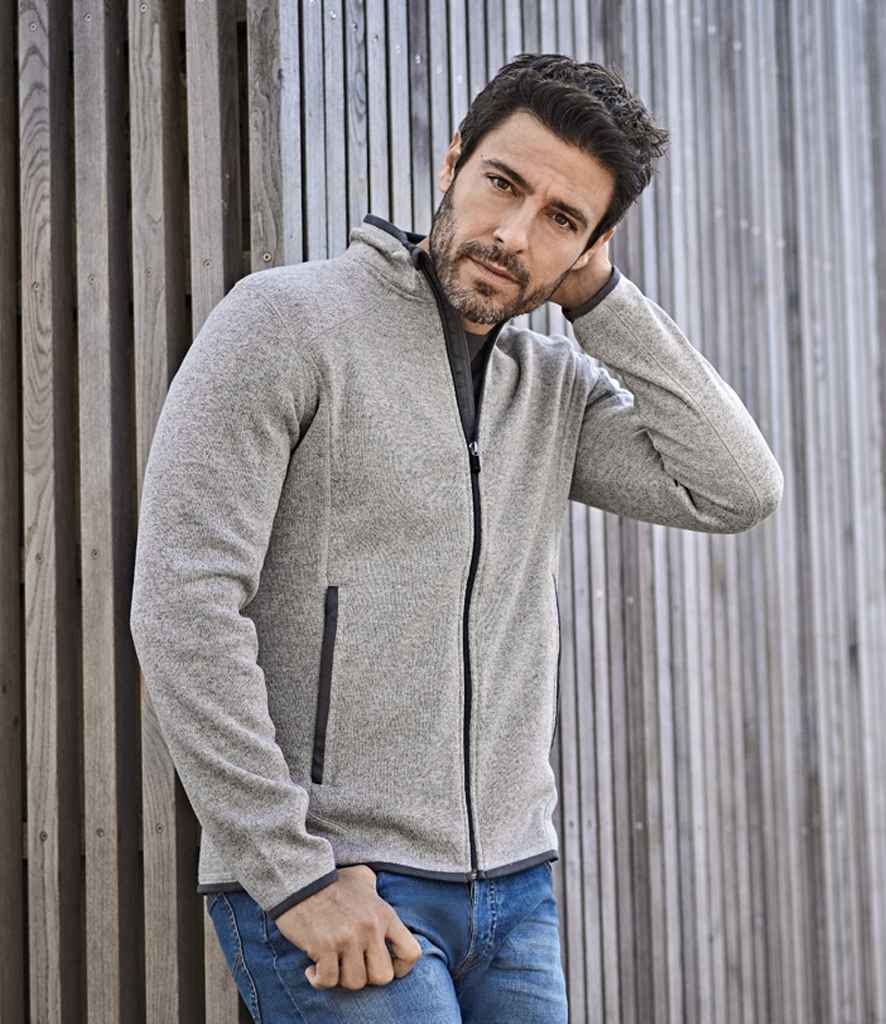 Tee Jays Knitted Outdoor Fleece Jacket | Grey Melange - Eg Clothing UK