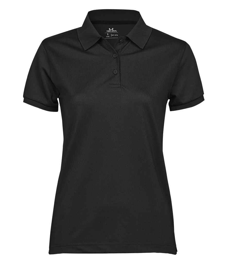 Tee Jays Ladies Club Polo Black short sleeve moisture-wicking quick-dry fabric flatlock stitching tailored ladies fit