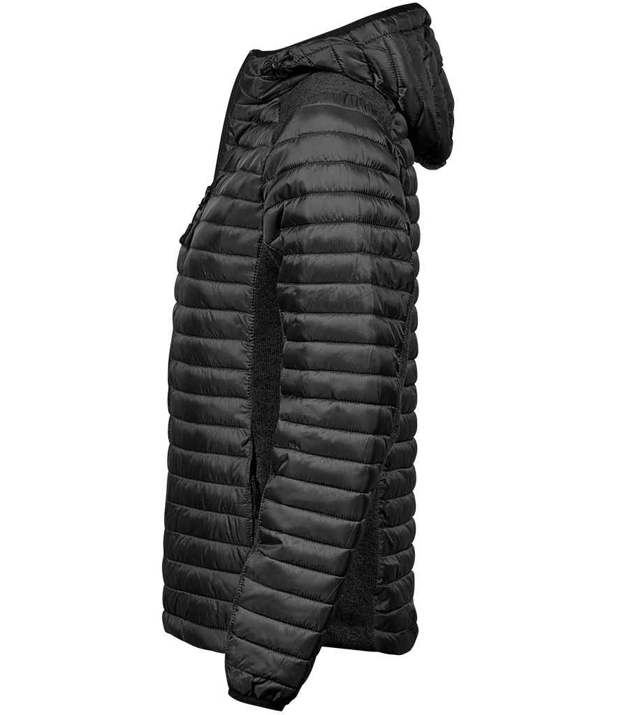 Tee Jays Ladies Crossover Hooded Padded Outdoor Jacket | Black/Black Melange - Eg Clothing UK