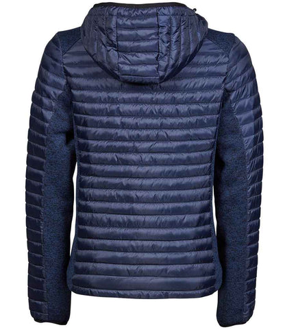 Tee Jays Ladies Crossover Hooded Padded Outdoor Jacket | Navy/Navy Melange - Eg Clothing UK