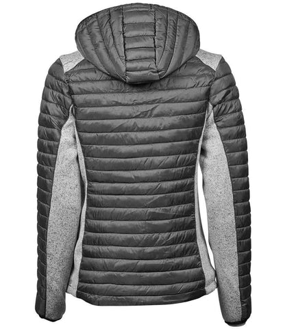 Tee Jays Ladies Crossover Hooded Padded Outdoor Jacket | Space Grey/Grey Melange - Eg Clothing UK