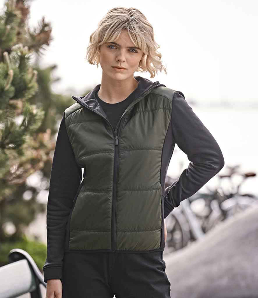 Tee Jays Ladies Hybrid - Stretch Hooded Jacket | Deep Green/Black - Eg Clothing UK
