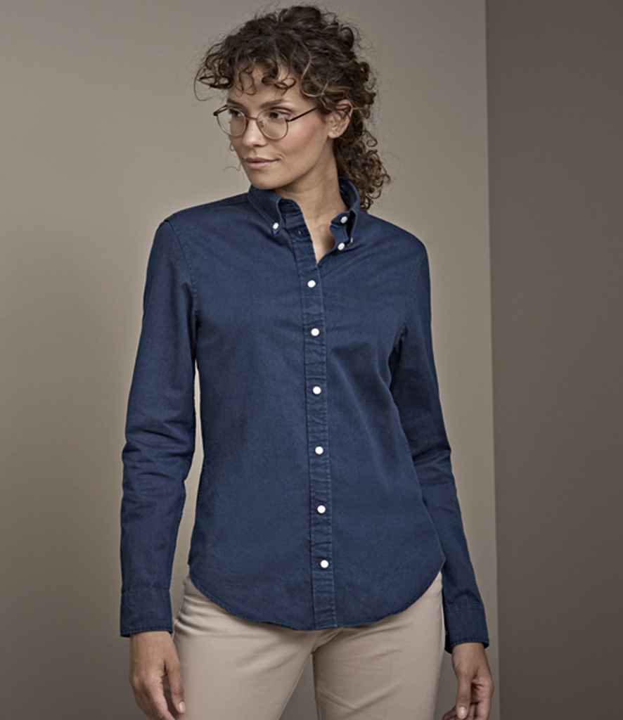 Tee Jays Ladies Long Sleeve Casual Twill Shirt | Indigo - Eg Clothing UK
