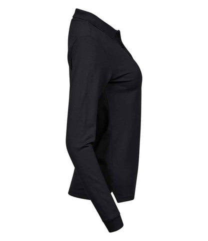 Tee Jays Ladies Luxury Stretch Long Sleeve Polo Shirt | Black - Eg Clothing UK