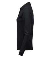 Tee Jays Ladies Luxury Stretch Long Sleeve Polo Shirt | Black - Eg Clothing UK