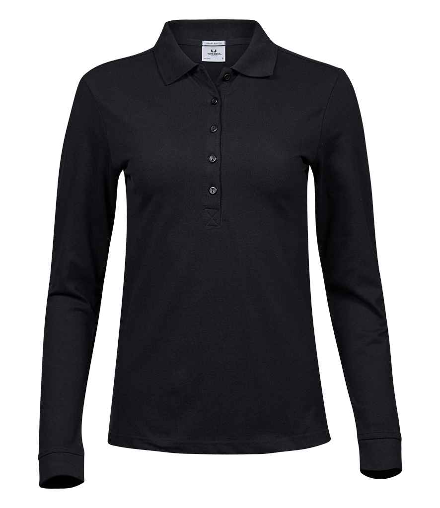 Tee Jays Ladies Luxury Stretch Long Sleeve Polo Shirt | Black - Eg Clothing UK