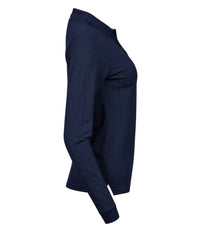 Tee Jays Ladies Luxury Stretch Long Sleeve Polo Shirt | Navy - Eg Clothing UK