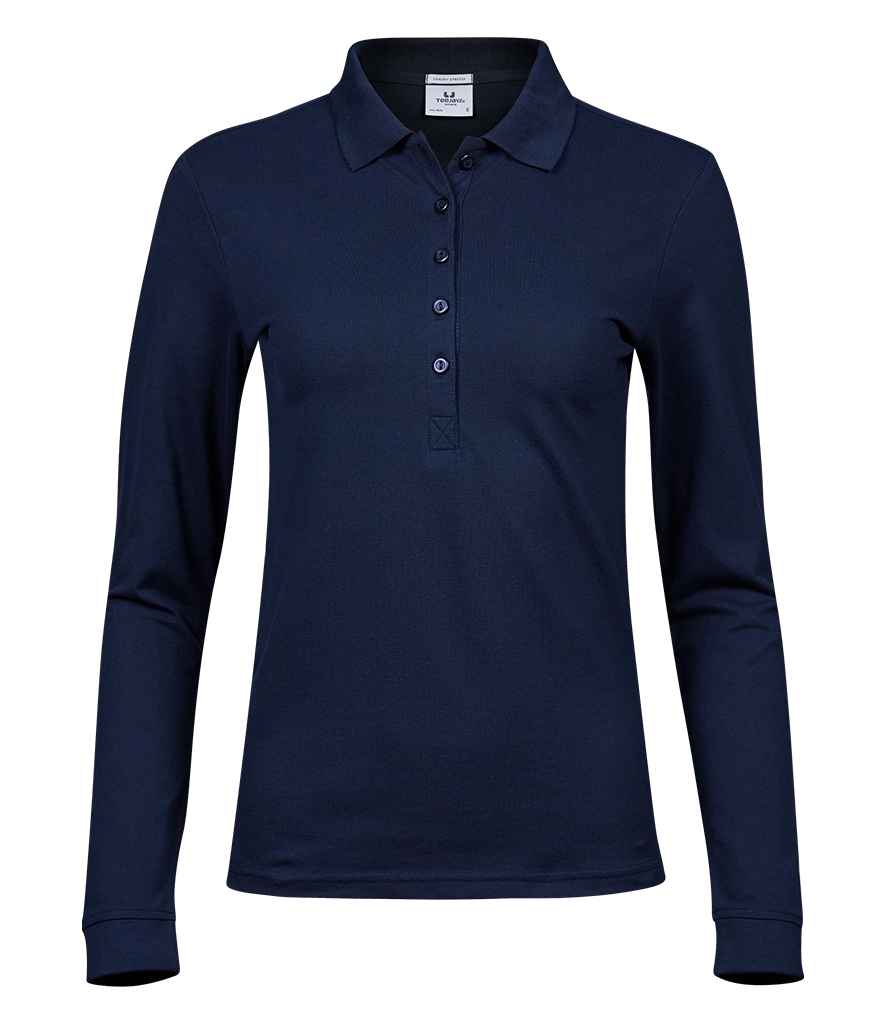 Tee Jays Ladies Luxury Stretch Long Sleeve Polo Shirt | Navy - Eg Clothing UK