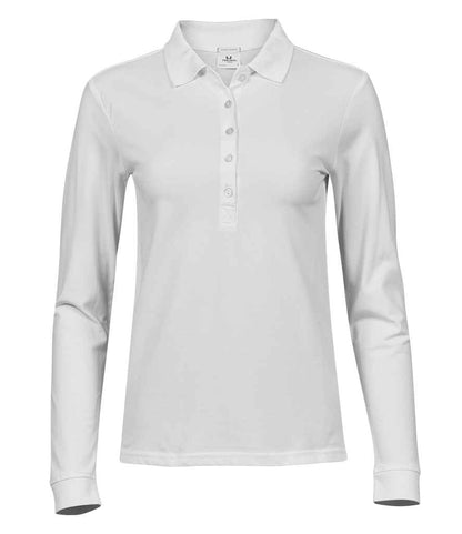Tee Jays Ladies Luxury Stretch Long Sleeve Polo Shirt | White - Eg Clothing UK