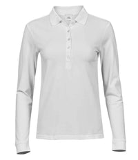 Tee Jays Ladies Luxury Stretch Long Sleeve Polo Shirt | White - Eg Clothing UK