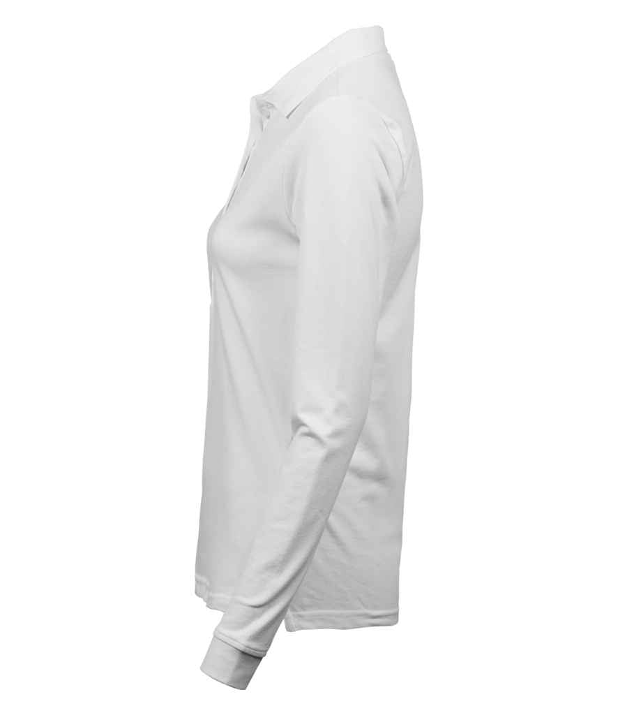 Tee Jays Ladies Luxury Stretch Long Sleeve Polo Shirt | White - Eg Clothing UK