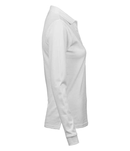 Tee Jays Ladies Luxury Stretch Long Sleeve Polo Shirt | White - Eg Clothing UK