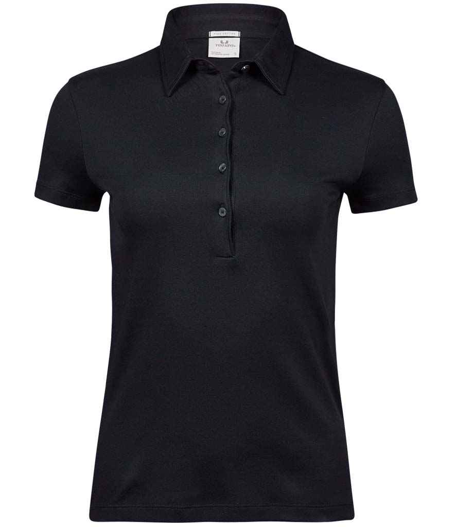 Tee Jays Ladies Pima Cotton Interlock Polo Shirt | Black - Eg Clothing UK