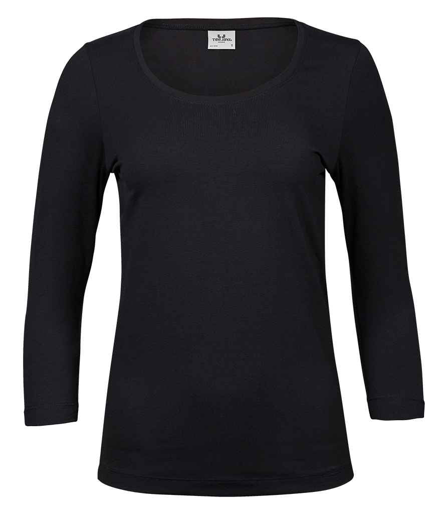 Tee Jays Ladies Stretch 3/4 Sleeve T - Shirt | Black - Eg Clothing UK