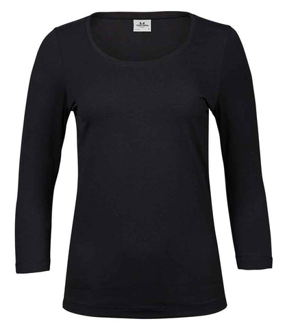 Tee Jays Ladies Stretch 3/4 Sleeve T - Shirt | Black - Eg Clothing UK