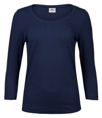 Tee Jays Ladies Stretch 3/4 Sleeve T - Shirt | Navy - Eg Clothing UK