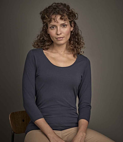 Tee Jays Ladies Stretch 3/4 Sleeve T - Shirt | Navy - Eg Clothing UK