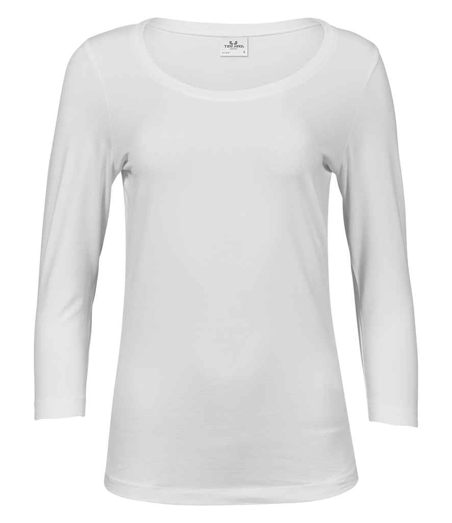 Tee Jays Ladies Stretch 3/4 Sleeve T - Shirt | White - Eg Clothing UK