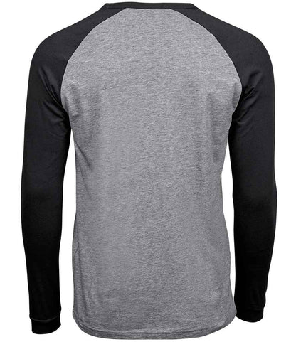 Tee Jays Long Sleeve Baseball T - Shirt | Heather Grey/Black - Eg Clothing UK