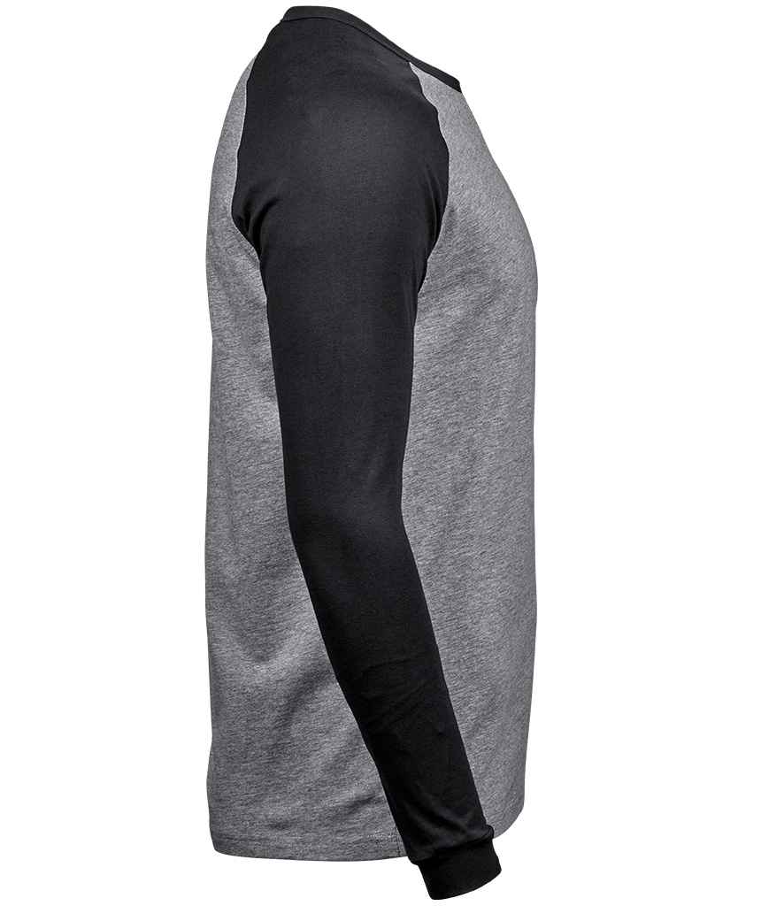 Tee Jays Long Sleeve Baseball T - Shirt | Heather Grey/Black - Eg Clothing UK