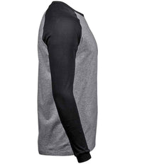 Tee Jays Long Sleeve Baseball T - Shirt | Heather Grey/Black - Eg Clothing UK