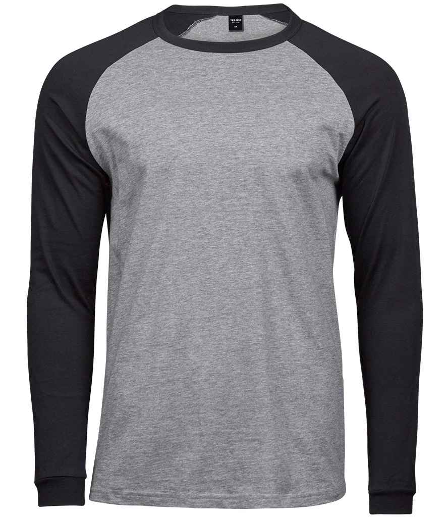 Tee Jays Long Sleeve Baseball T - Shirt | Heather Grey/Black - Eg Clothing UK
