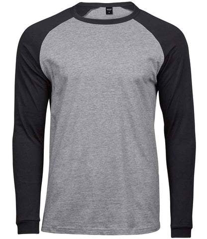 Tee Jays Long Sleeve Baseball T - Shirt | Heather Grey/Black - Eg Clothing UK