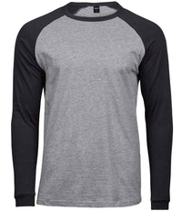 Tee Jays Long Sleeve Baseball T - Shirt | Heather Grey/Black - Eg Clothing UK