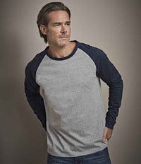 Tee Jays Long Sleeve Baseball T - Shirt | Heather Grey/Navy - Eg Clothing UK