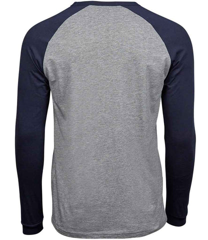 Tee Jays Long Sleeve Baseball T - Shirt | Heather Grey/Navy - Eg Clothing UK
