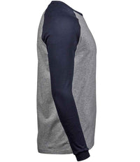 Tee Jays Long Sleeve Baseball T - Shirt | Heather Grey/Navy - Eg Clothing UK