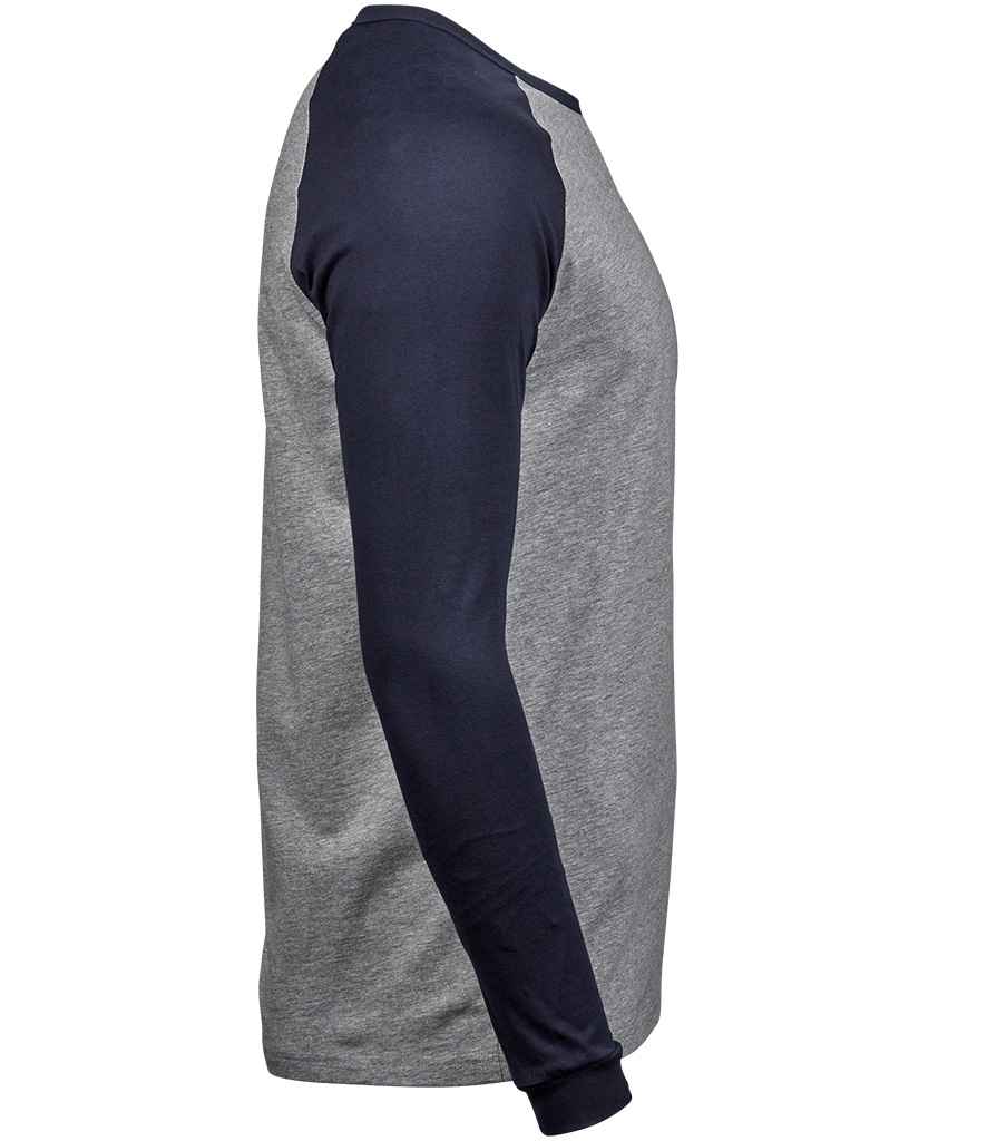 Tee Jays Long Sleeve Baseball T - Shirt | Heather Grey/Navy - Eg Clothing UK