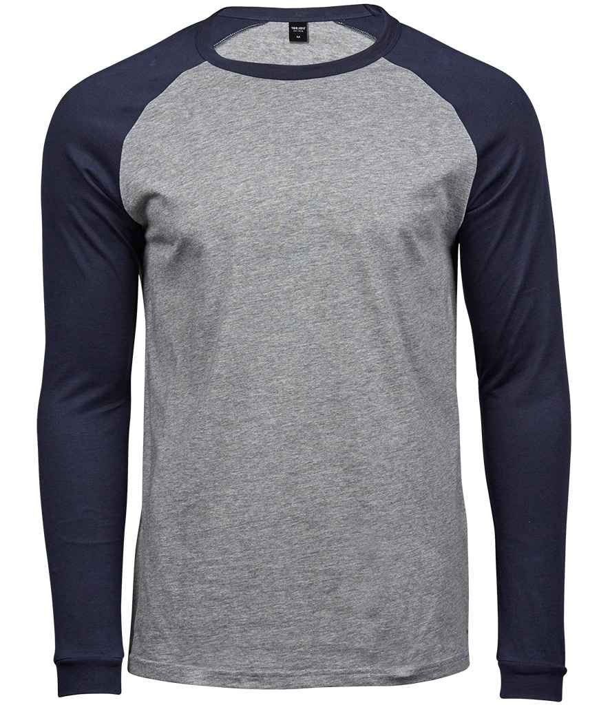 Tee Jays Long Sleeve Baseball T - Shirt | Heather Grey/Navy - Eg Clothing UK