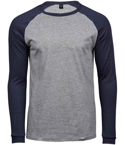 Tee Jays Long Sleeve Baseball T - Shirt | Heather Grey/Navy - Eg Clothing UK