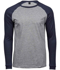 Tee Jays Long Sleeve Baseball T - Shirt | Heather Grey/Navy - Eg Clothing UK