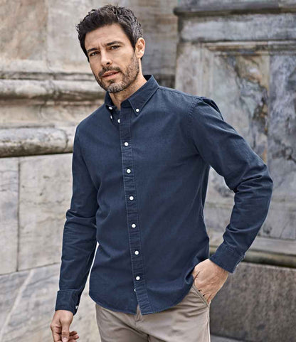 Tee Jays Long Sleeve Casual Twill Shirt | Indigo - Eg Clothing UK