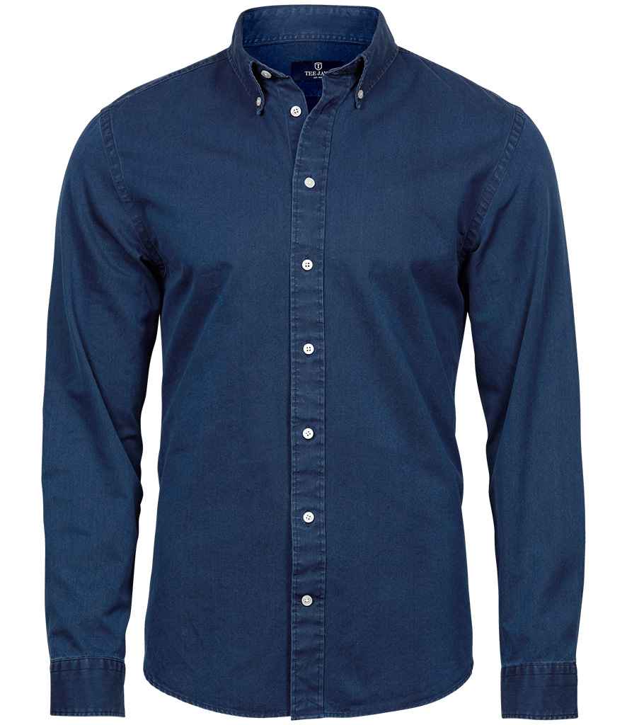 Tee Jays Indigo long sleeve twill shirt with button-down collar regular fit casual cotton blend
