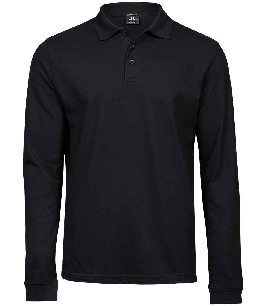 Tee Jays Luxury Stretch Long Sleeve Polo Shirt | Black - Eg Clothing UK