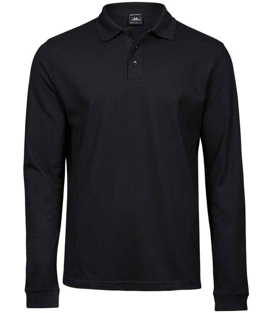 Tee Jays Luxury Stretch Long Sleeve Polo Shirt | Black - Eg Clothing UK