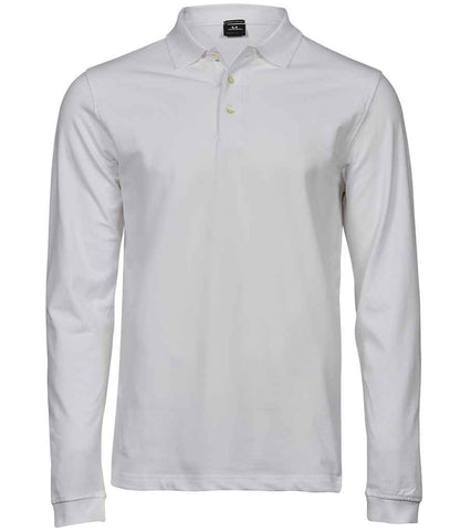 Tee Jays Luxury Stretch Long Sleeve Polo Shirt | White - Eg Clothing UK