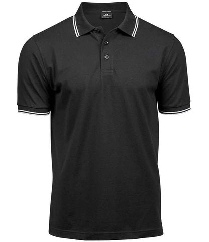 Tee Jays Luxury Stretch Tipped Polo Shirt | Black/White - Eg Clothing UK